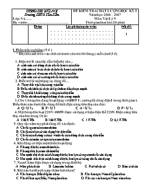 Đề kiểm tra chất lượng Vật lí lớp 9 - Đề số 1 - Năm học 2016-2017 - Trường THCS Tân Tiến
